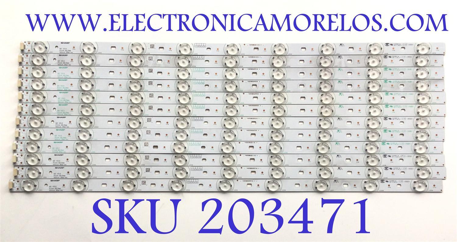 KIT DE LED'S PARA TV RCA (12 PIEZAS) / NUMERO DE PARTE F403928WCA / HXF-S 94V-0 1338 (960) / HXF-S 94V-0 1338 (959) / WS V3.0 Pitch 65.5mm 55inch 9Series / PANEL T550HN02.1 B-12V / MODELO LED55R120Q 3515-LED55C55-A109587